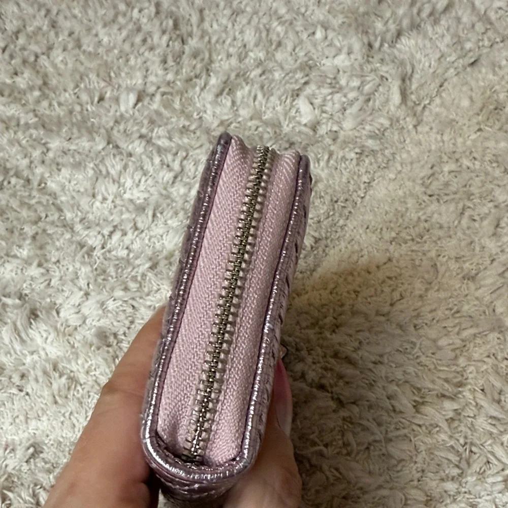 Tory Burch Pink Metallic Small Kira Moto Quilted Zip Around Wallet